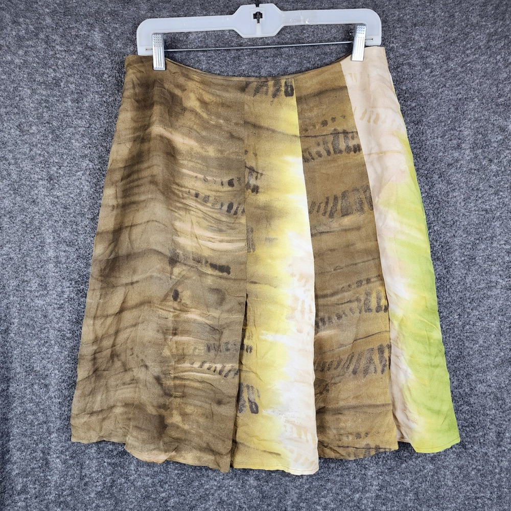 Jones New York Silk Skirt Womens 10 Brown‎ Abstract Earth Tone A-Line Midi